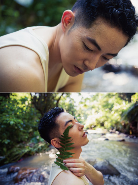 流动的光和溪水
